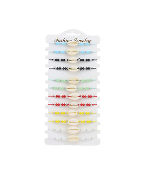 Σετ 12 τεμαχίων,βραχιόλια με κοχύλι RY-783 - Ρόζ