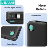 USAMS power bank CD224 με καλώδιο USB-C, 2x θύρες εξόδου, 10000mAh, 20W, λευκό