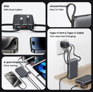 USAMS power bank CD228 με 2x καλώδια, 2x θύρες εξόδου, 10000mAh, 20W, ασημί