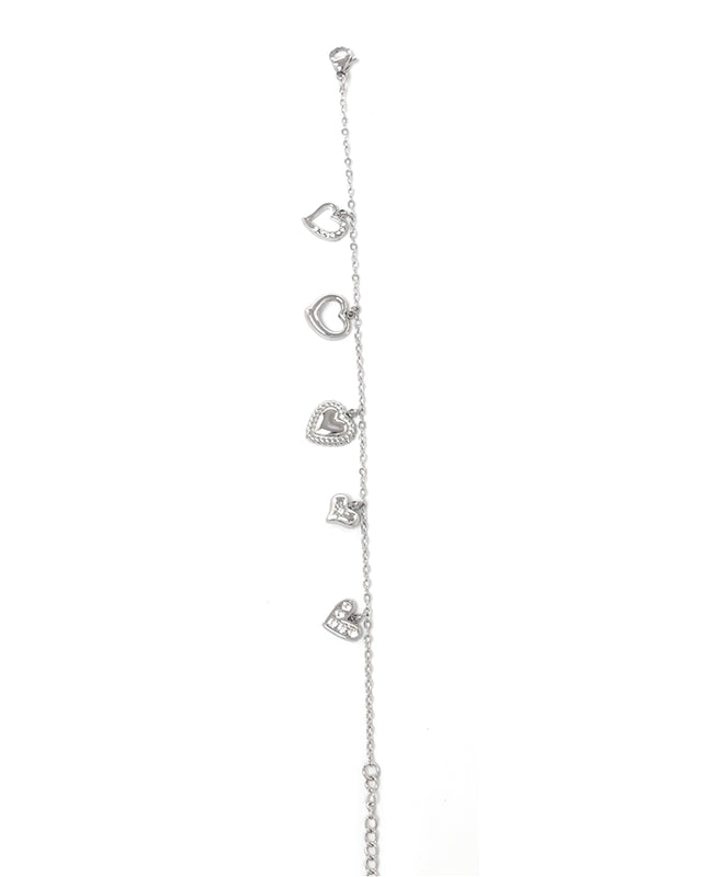 Βραχιόλι με διακοσμητικές καρδιές YC-B036 - Ασημί