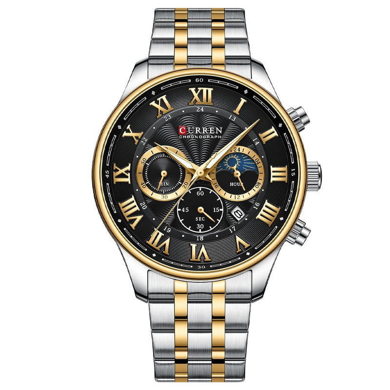 Curren 8427 Silver Gold Black Ρολόι με Μαύρο Καντράν και Ασημένιο Μπρασελέ
