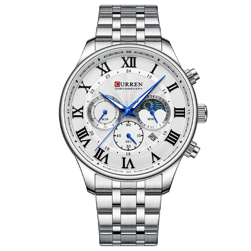 Curren 8427 Silver Ρολόι με Λευκό Καντράν και Ασημένιο Μπρασελέ