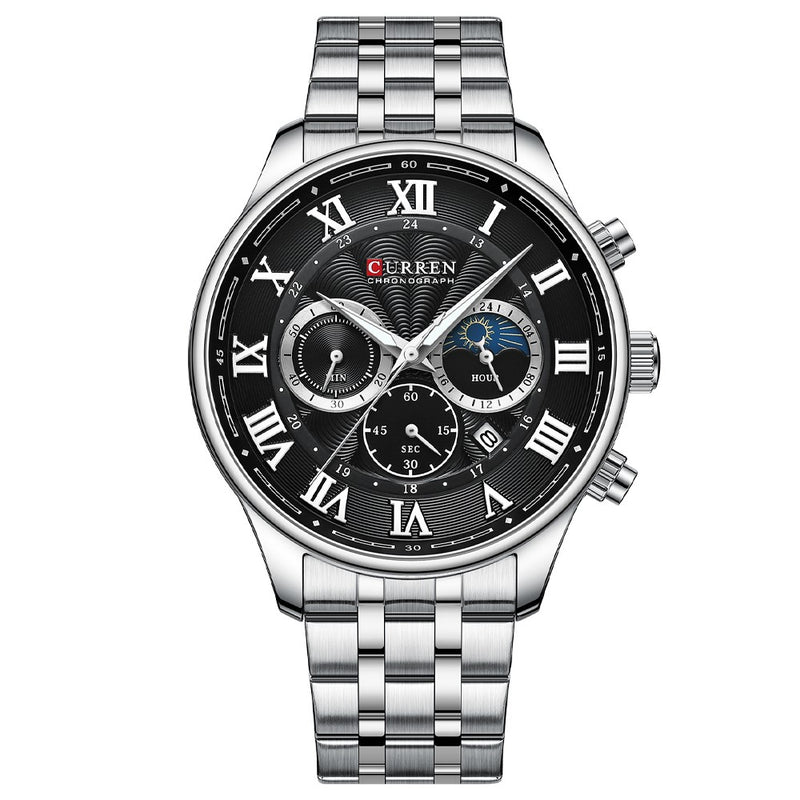 Curren 8427 Silver Black Ρολόι με Μαύρο Καντράν και Ασημένιο Μπρασελέ