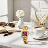 Vintage Γυναικείο Ρολόι Irina Gold Red με Μεταλλικό Μπρασελέ