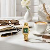 Vintage Γυναικείο Ρολόι Irina Gold Green με Μεταλλικό Μπρασελέ