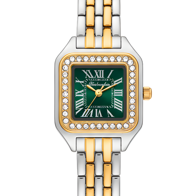 Vintage Γυναικείο Ρολόι Irina Silver Gold Green με Μεταλλικό Μπρασελέ