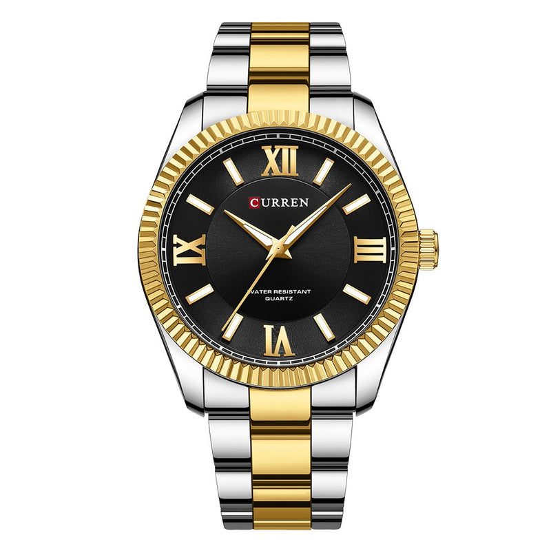 Curren 8453 Black Gold Ρολόι με Μαύρο Καντράν και Ασημένιο Χρυσό Μπρασελέ