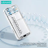 USAMS power bank US-CD212 με καλώδια, 4x έξοδοι, 20000mAh, 20W, λευκό