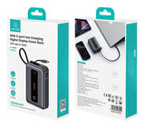 USAMS power bank CD243 με καλώδιο USB-C, 2x θύρες εξόδου, 20000mAh, 65W, γκρι