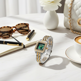 Vintage Γυναικείο Ρολόι Irina Silver Gold Green με Μεταλλικό Μπρασελέ