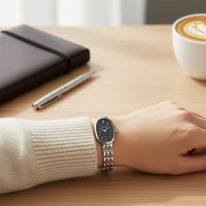 Vintage Γυναικείο Ρολόι Anne Silver Black με Ασημί Μεταλλικό Μπρασελέ