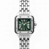 Vintage Γυναικείο Ρολόι Square Green με Ασημί Μεταλλικό Μπρασελέ