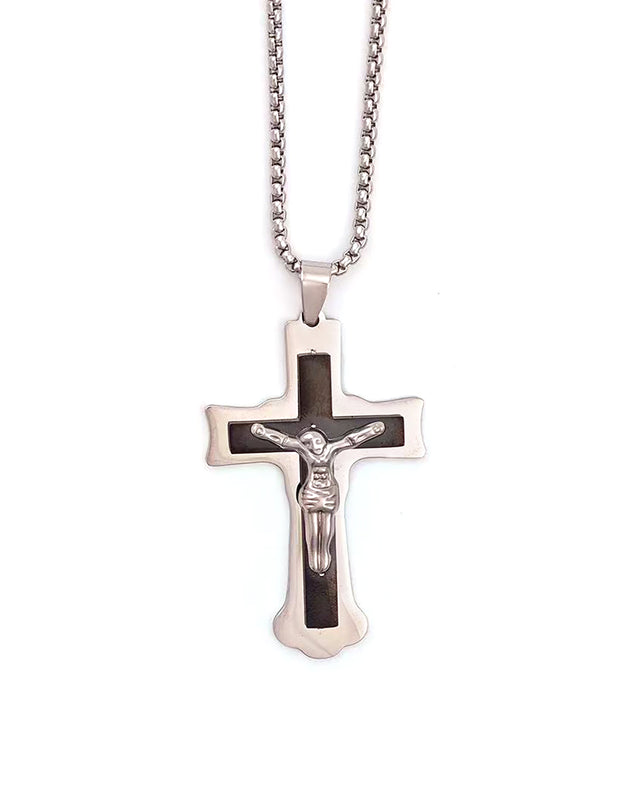 Αλυσίδα λαιμού με σταυρό WW-K443 - Μαύρο