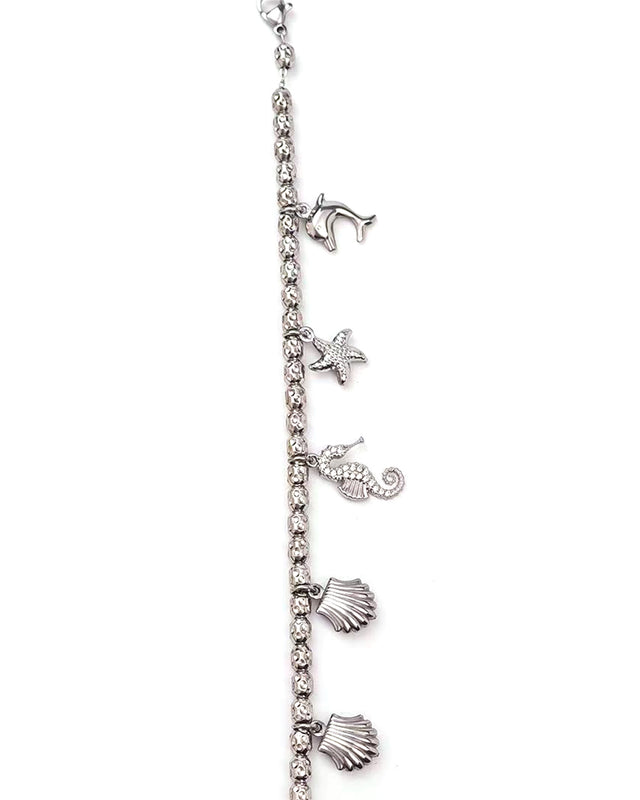 Βραχιόλι με διακοσμητικό ιππόκαμπο AA-B229 - Ασημί