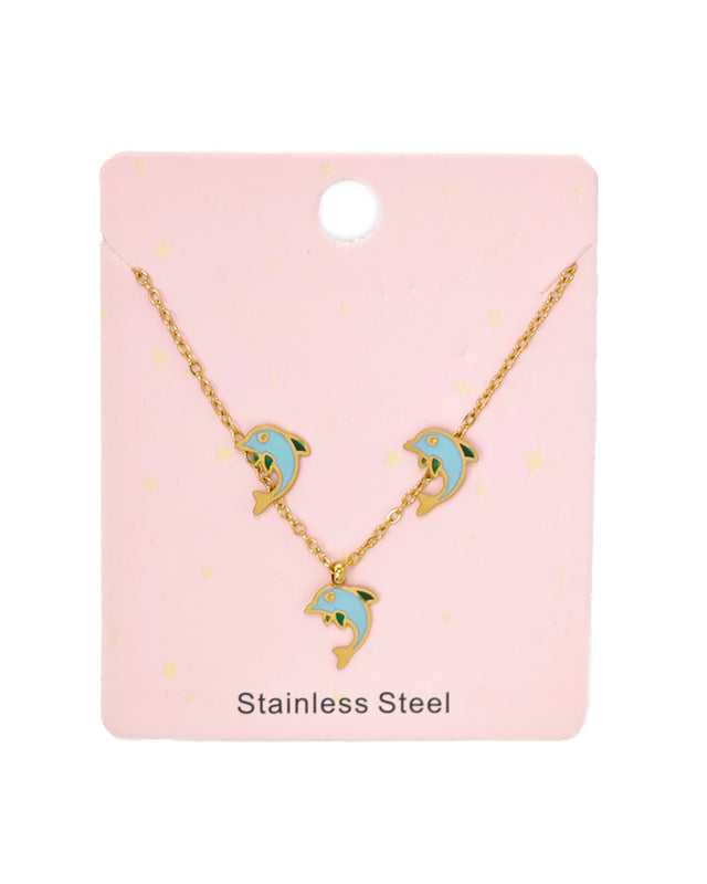 Κρεμαστό σετ λαιμού με σκουλαρίκια  δελφίνια YC-KS006 - Χρυσό