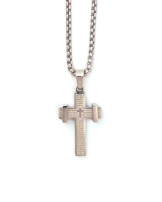 Αλυσίδα λαιμού με σταυρό WW-K442 - Ασημί