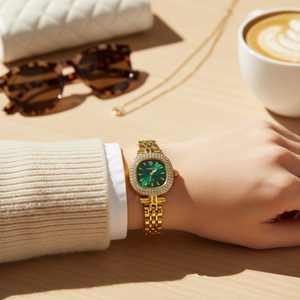 Vintage Γυναικείο Ρολόι Gold Green με Χρυσό Μεταλλικό Μπρασελέ