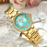 Curren Γυναικείο Ρολόι 9091 με Χρυσό Μπρασελέ και Μπλε Καντράν