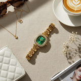Vintage Γυναικείο Ρολόι Gold Green με Χρυσό Μεταλλικό Μπρασελέ
