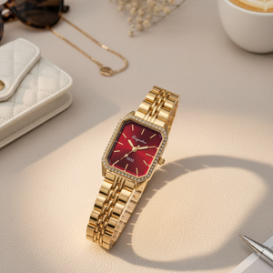 Vintage Γυναικείο Ρολόι Diva Red με Χρυσό Μεταλλικό Μπρασελέ