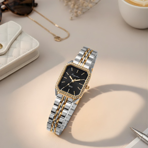 Vintage Γυναικείο Ρολόι Diva Silver Black με Χρυσό Μεταλλικό Μπρασελέ