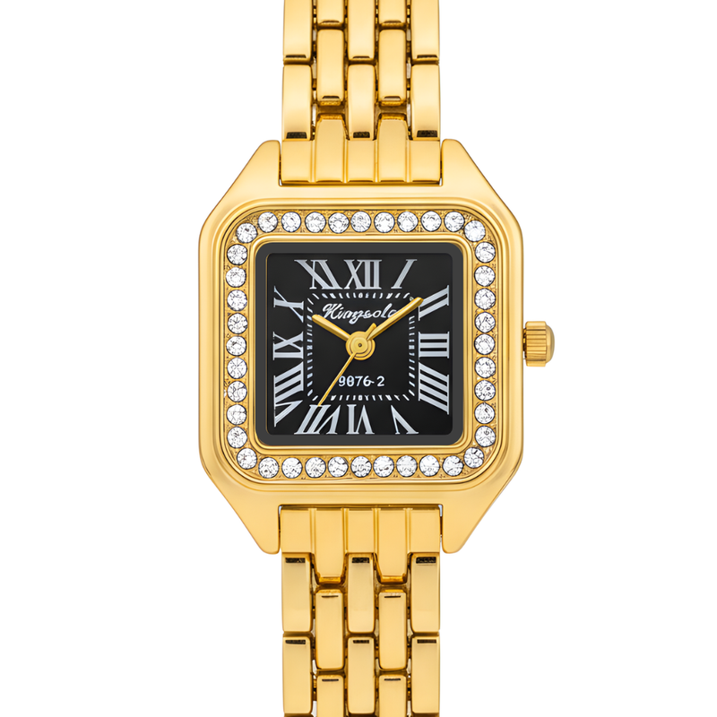 Vintage Γυναικείο Ρολόι Irina Gold Black με Μεταλλικό Μπρασελέ