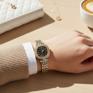 Vintage Γυναικείο Ρολόι Rey Silver Black με Χρυσό Μεταλλικό Μπρασελέ