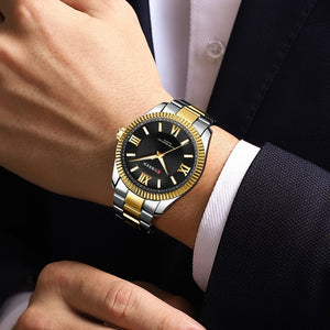 Curren 8453 Black Gold Ρολόι με Μαύρο Καντράν και Ασημένιο Χρυσό Μπρασελέ