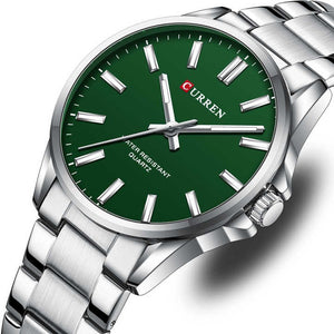 Curren A9090 Silver Green Ρολόι με Πράσινο Καντράν και Ασημένιο Μπρασελέ