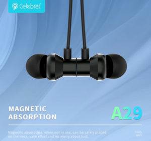 CELEBRAT earphones A29 με μαγνήτη, Bluetooth, 10mm, 80mAh, μαύρα
