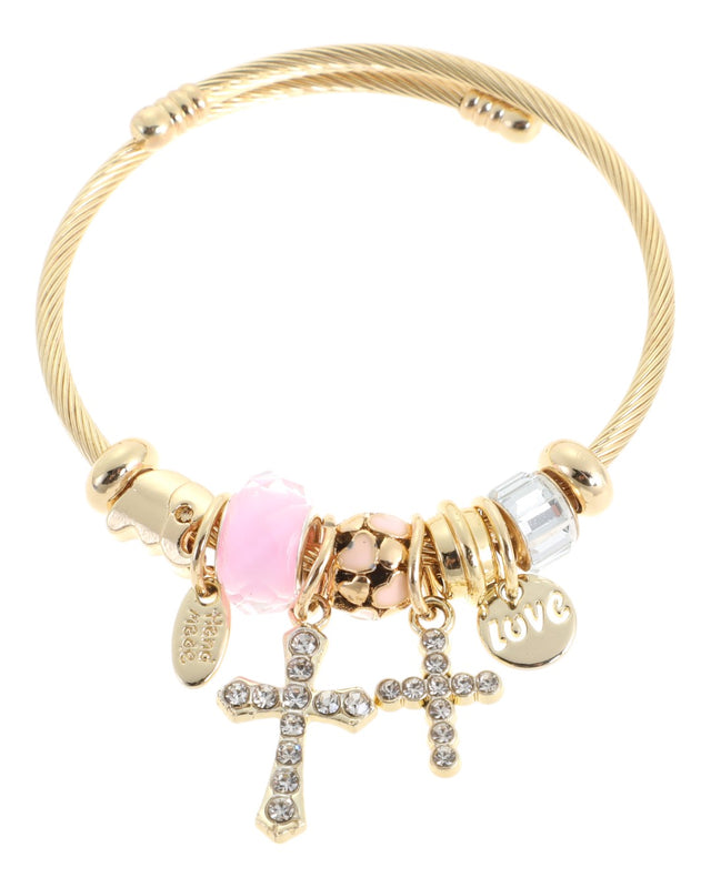 Βραχιόλι με σταυρούς AA-8640-16 - Ροζ