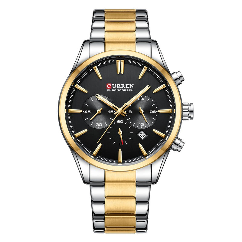 Curren 8446 Black Gold Ρολόι με Μαύρο Καντράν και Ασημένιο Χρυσό Μπρασελέ