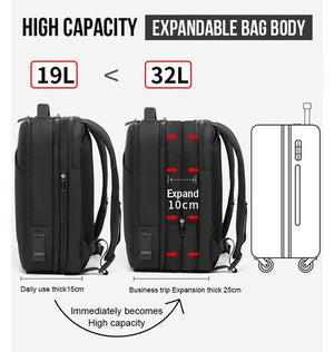 ARCTIC HUNTER τσάντα πλάτης B00345 με θήκη laptop 15.6", USB, 19-32L, μαύρη