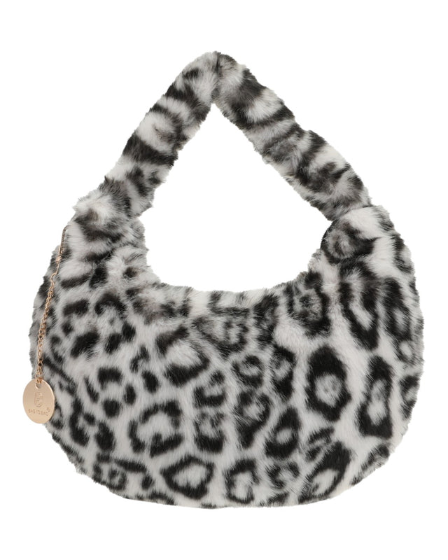 Γούνινη τσάντα ώμου μικρή XY-2412 - Ασπρο/Μαύρο