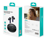 USAMS earphones με θήκη φόρτισης E02, TWS, ANC & ENC, Φ10mm, 35/300mAh, μαύρα
