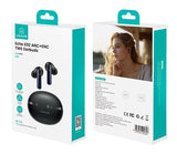 USAMS earphones με θήκη φόρτισης E02, TWS, ANC & ENC, Φ10mm, 35/300mAh, μαύρα