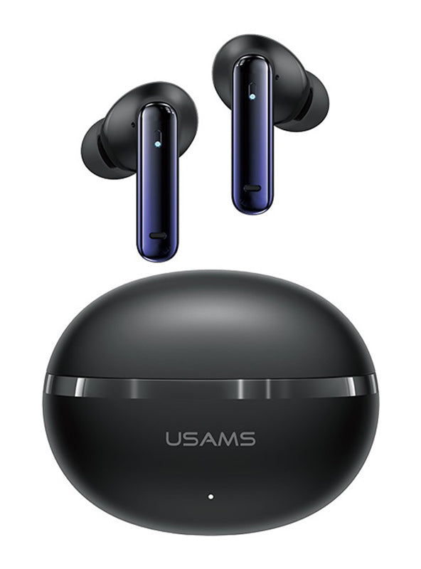 USAMS earphones με θήκη φόρτισης E02, TWS, ANC & ENC, Φ10mm, 35/300mAh, μαύρα