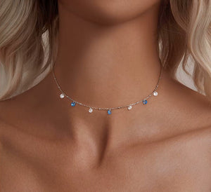 BAMOER κολιέ BSN428 με κυβική ζιρκόνια, ασήμι 925, ασημί/μπλε