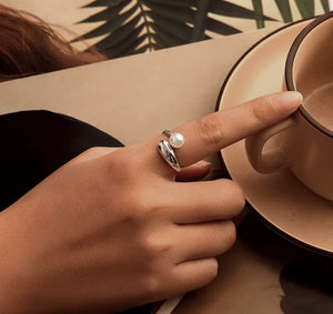 BAMOER δαχτυλίδι BSR662-E με πέρλα, ανοιγόμενο, ασήμι 925, ασημί