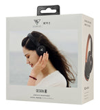 DOQAUS headphones DESIGN 3, ασύρματα & ενσύρματα, Φ40mm, 600mAh, μαύρα/καφέ