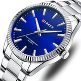 Сребърен син часовник Curren 8425 със син циферблат и сребърна гривна