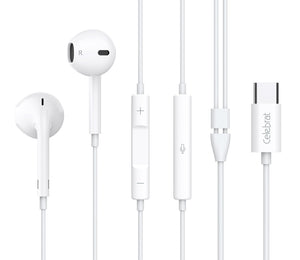 CELEBRAT earphones με μικρόφωνο E500, USB-C σύνδεση, Φ14mm, 1.2m, λευκά