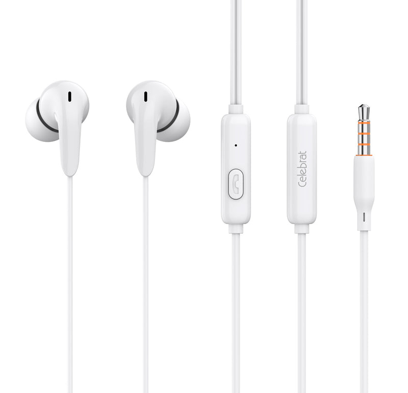 CELEBRAT earphones με μικρόφωνο G26, 3.5mm σύνδεση, Φ10mm, 1.2m, λευκά