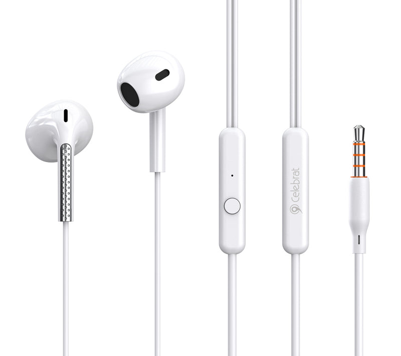 CELEBRAT earphones με μικρόφωνο G28, 3.5mm σύνδεση, Φ10mm, 1.2m, λευκά
