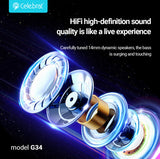 CELEBRAT earphones με μικρόφωνο G34, 3.5mm σύνδεση, 14mm, 1.2m, μαύρα