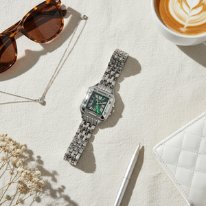 Vintage Γυναικείο Ρολόι Square Green με Ασημί Μεταλλικό Μπρασελέ