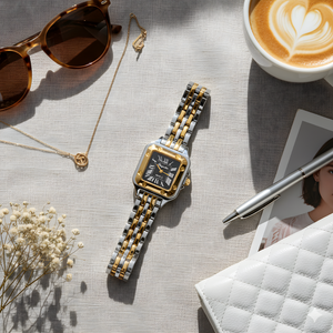 Vintage Γυναικείο Ρολόι Square Gold Black με Χρυσό Μεταλλικό Μπρασελέ