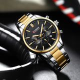 Curren 8446 Black Gold Ρολόι με Μαύρο Καντράν και Ασημένιο Χρυσό Μπρασελέ