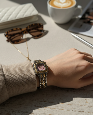 Vintage Γυναικείο Ρολόι Square Gold Rose με Χρυσό Μεταλλικό Μπρασελέ