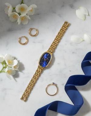 Vintage Γυναικείο Ρολόι Anne Βlue με Χρυσό Μεταλλικό Μπρασελέ